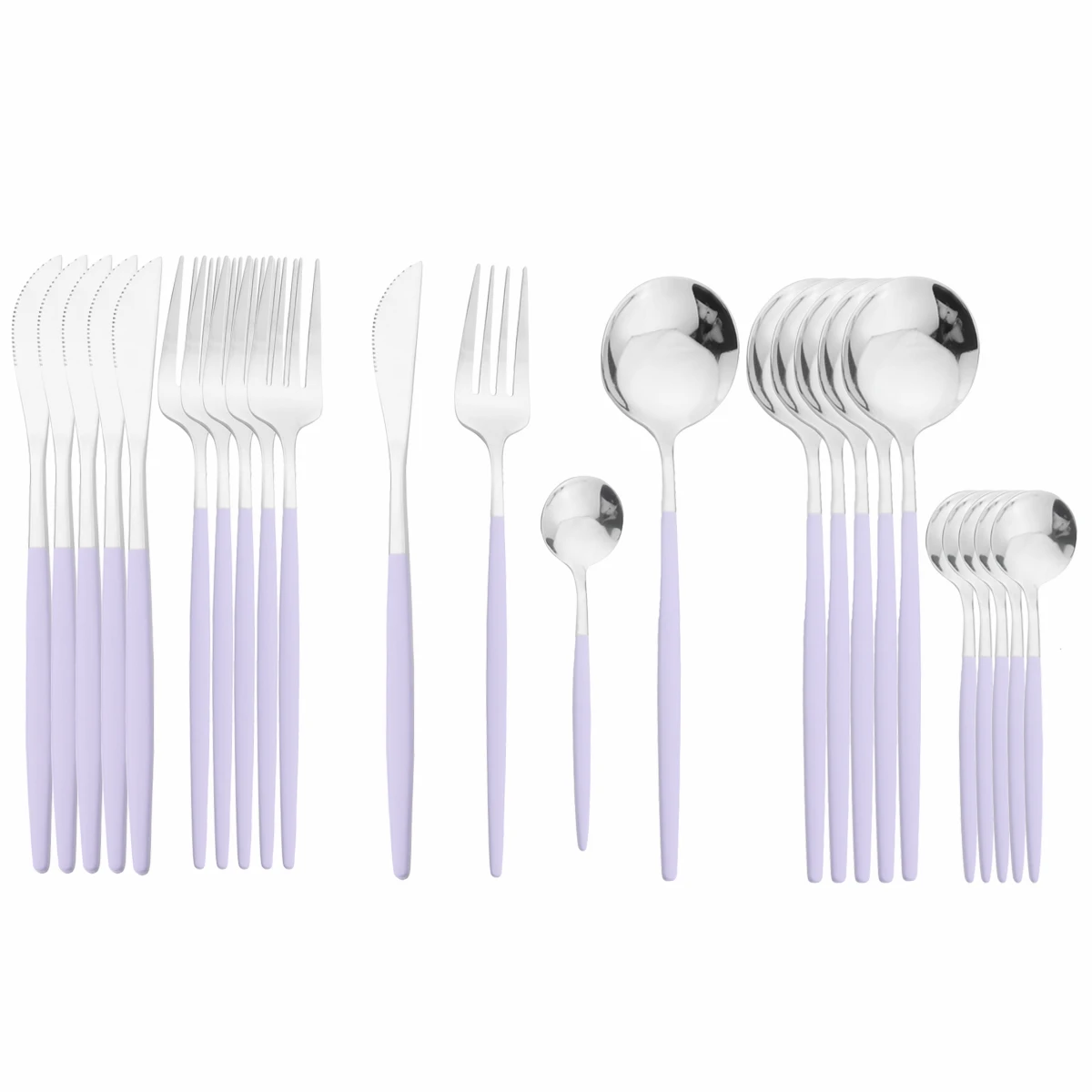 

24Pcs Light Purple Handle Silver Cutlery Set Stainless Steel Tableware Dinnerware Flatware Knife Fork Spoon Kitchen Silverware