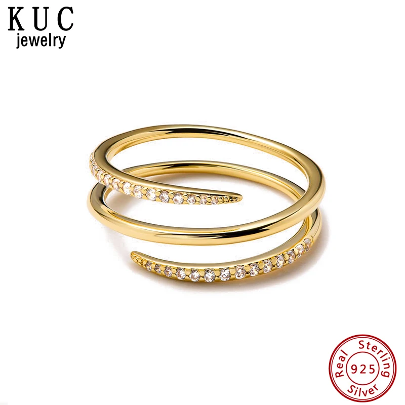 

925 Sterling Silver Original Certificate Three Layer Paved Zircon Line Ring For Women Luxury Fine Free Shipping Jewelry