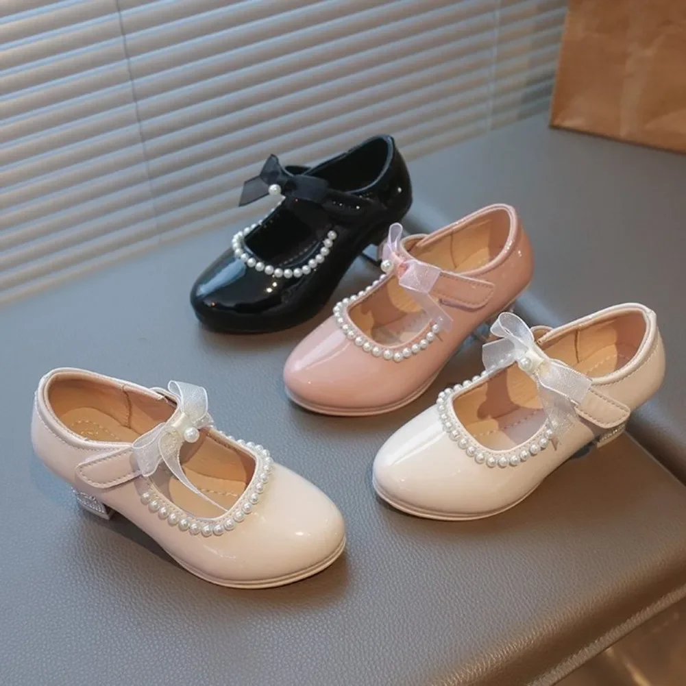 Girl Heels French Spring New Bow Girl Princess Shoes Soft Sole Girl Shoes Performance Shoe Fashion Women Shoes Туфли Для Девочки