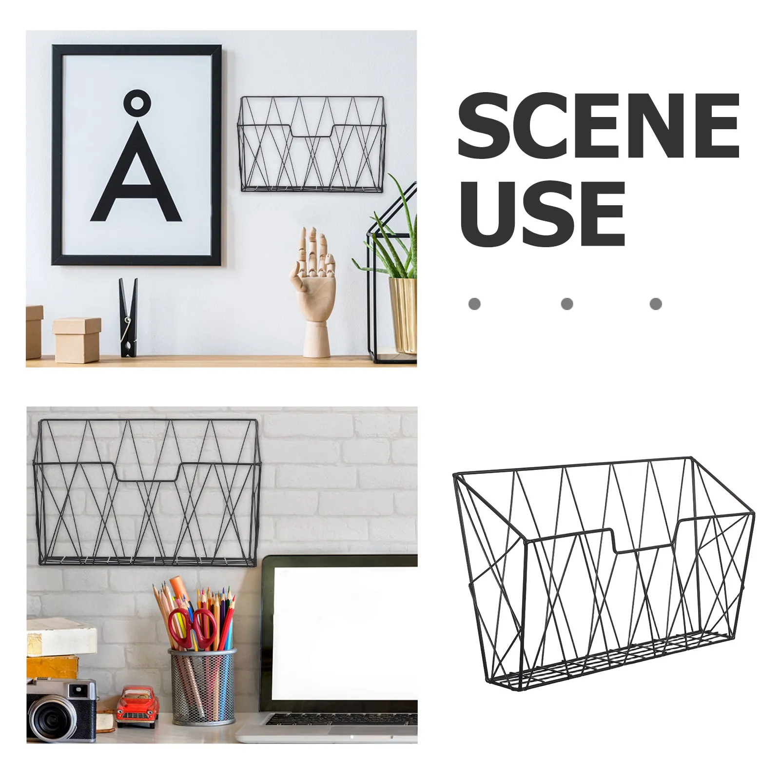 Metal Wall Mounted Magazine Rack Black Hanging File Holder Organizer for Home Office Mesh Wire Space Saving Wall Mount Document