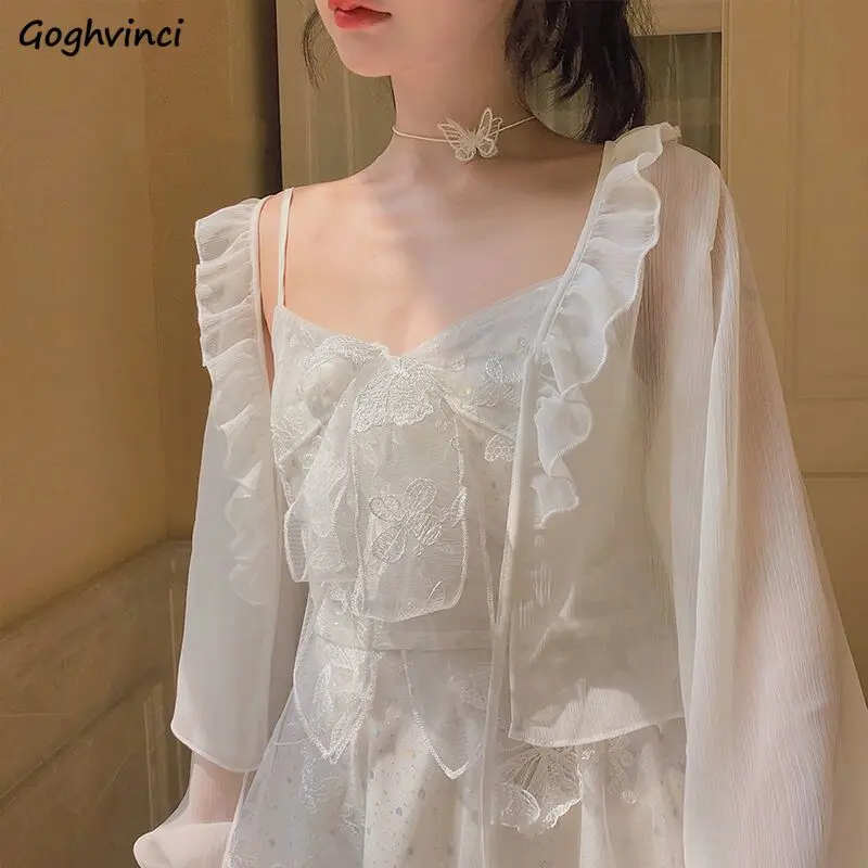 

Милые блузки для девочек, женские летние укороченные топы с длинными рукавами, защита от солнца, отпуск, однотонные оборки, молодежные универсальные топы, горячая распродажа, тонкие