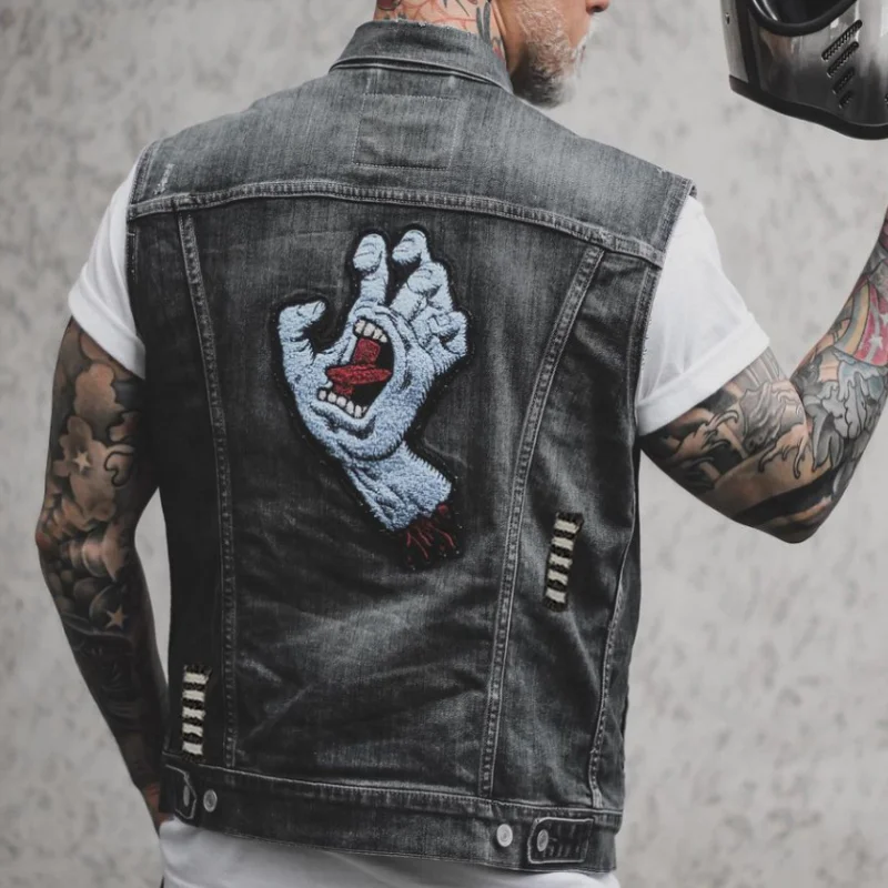 

Men's Denim Vest 2024 Spring And Autumn New European And American Fist Printed Urban Youth Leisure Large Size Vest Coat