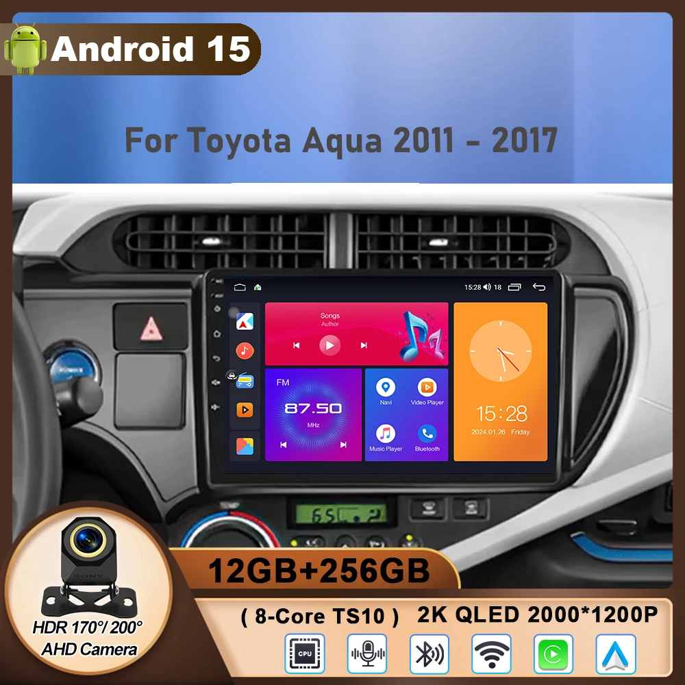 

Android 15 Carplay Auto 2K Screen Car Radio Multimedia Player For Toyota Aqua 2011 - 2017 Autoradio GPS Stereo 2 din Head Unit
