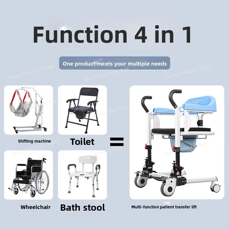 Multi-Function Patient Lift Transfer Aid – Toilet & Shower Chair for Elderly, Disabled, Bedridden, Home Care Wheelchair