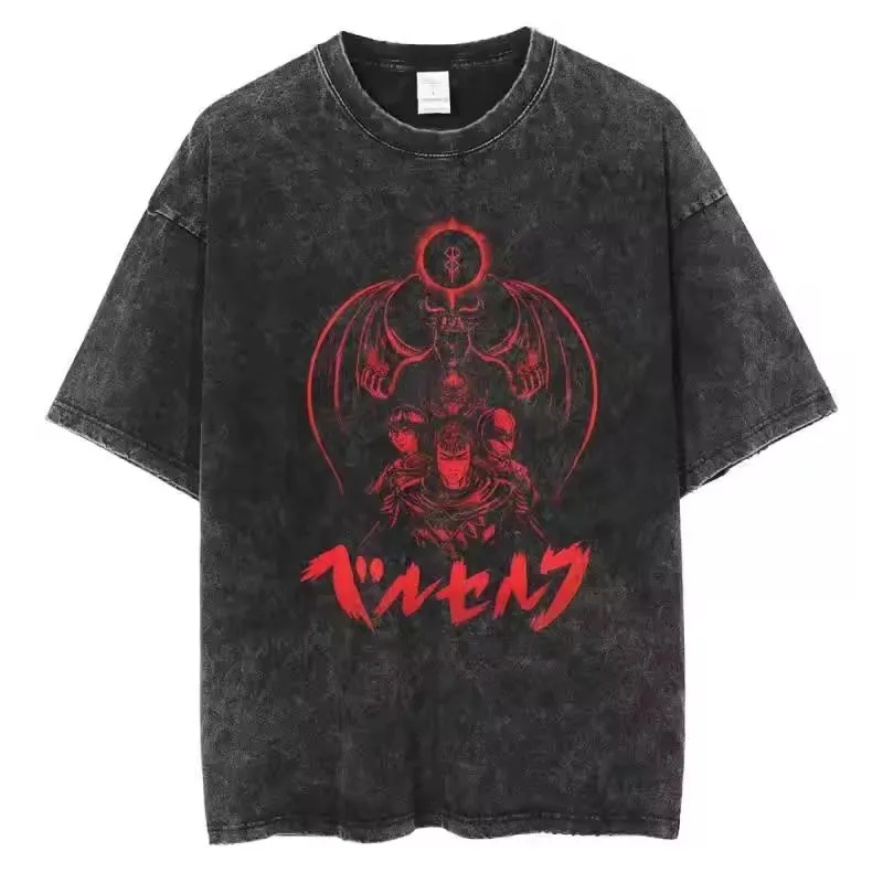 غسلها Berserk خمر اليابان أنيمي جديد وصول ملابس رجالي تي شيرت أوم الجرافيك تي شيرت الرجال التي شيرت للرجال Ropa Hombre 50806