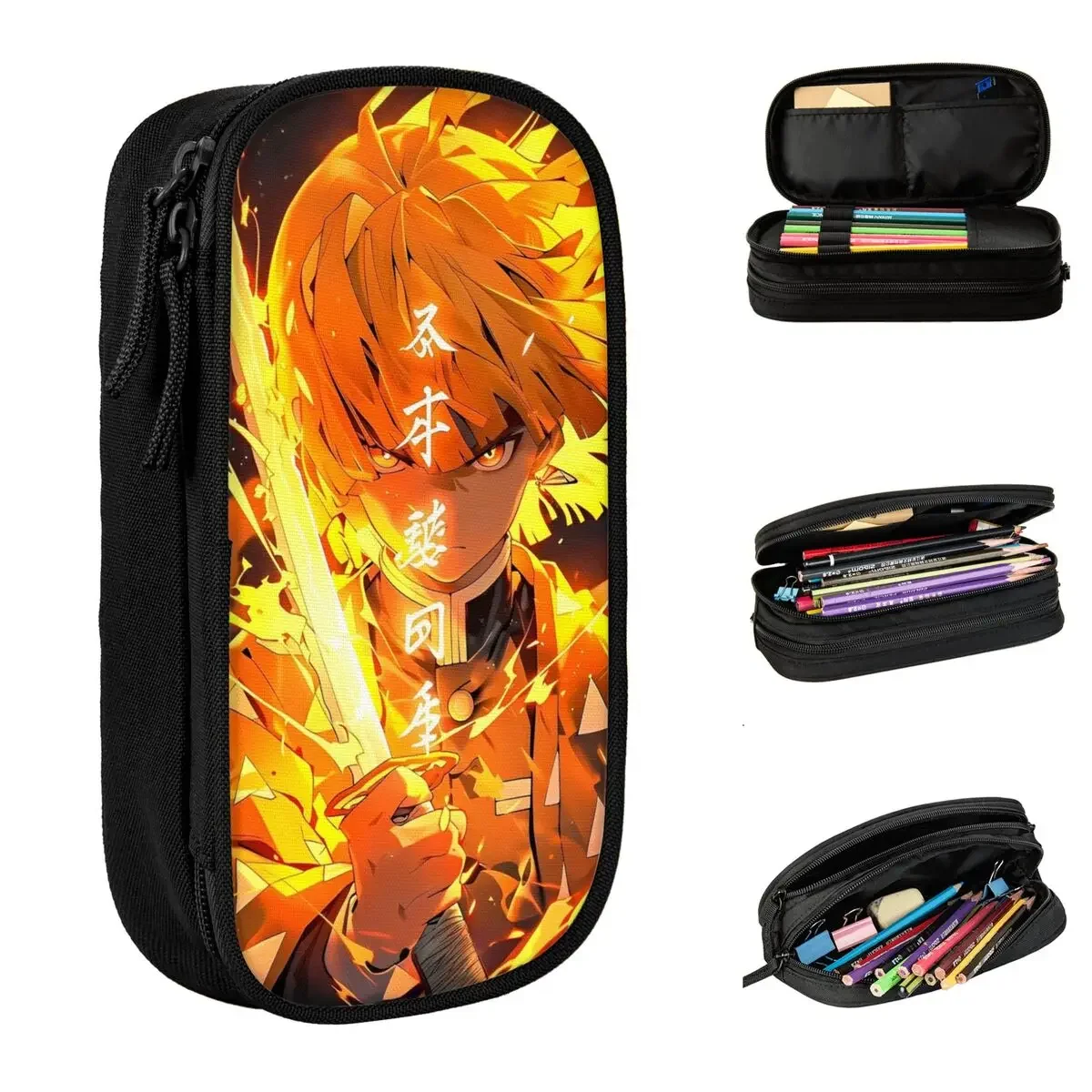 

Zenitsu Anime Demon Slayer Pencil Case Fashion Pen Holder Bag Girls Boys Big Capacity Office Cosmetic Pencil Pouch