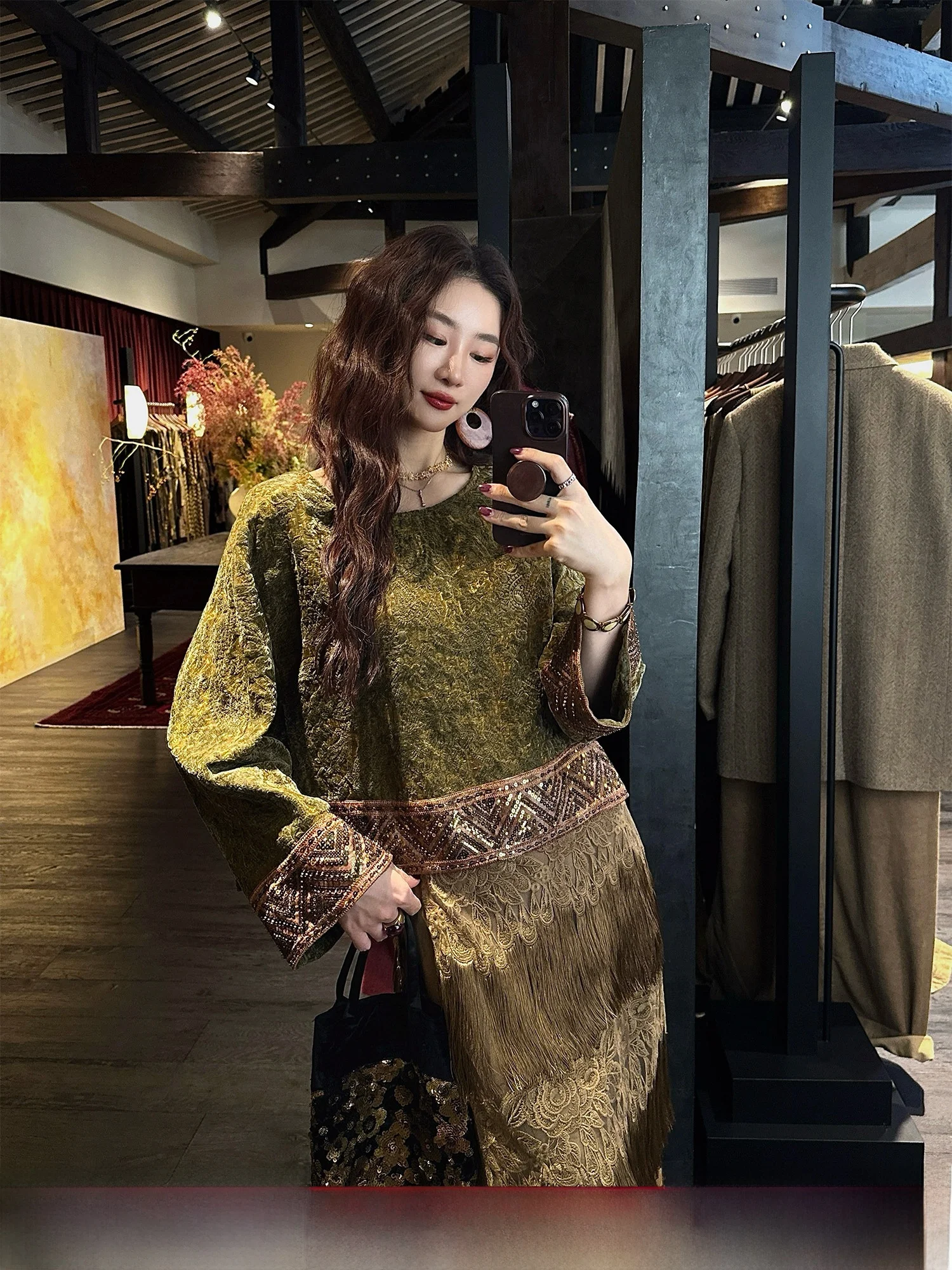 

Sanji Bla Flower Cloud Deep New Chinese Sle Heavy Relief Sweatirt Jaet Women's 2025 New Model Very Attractive