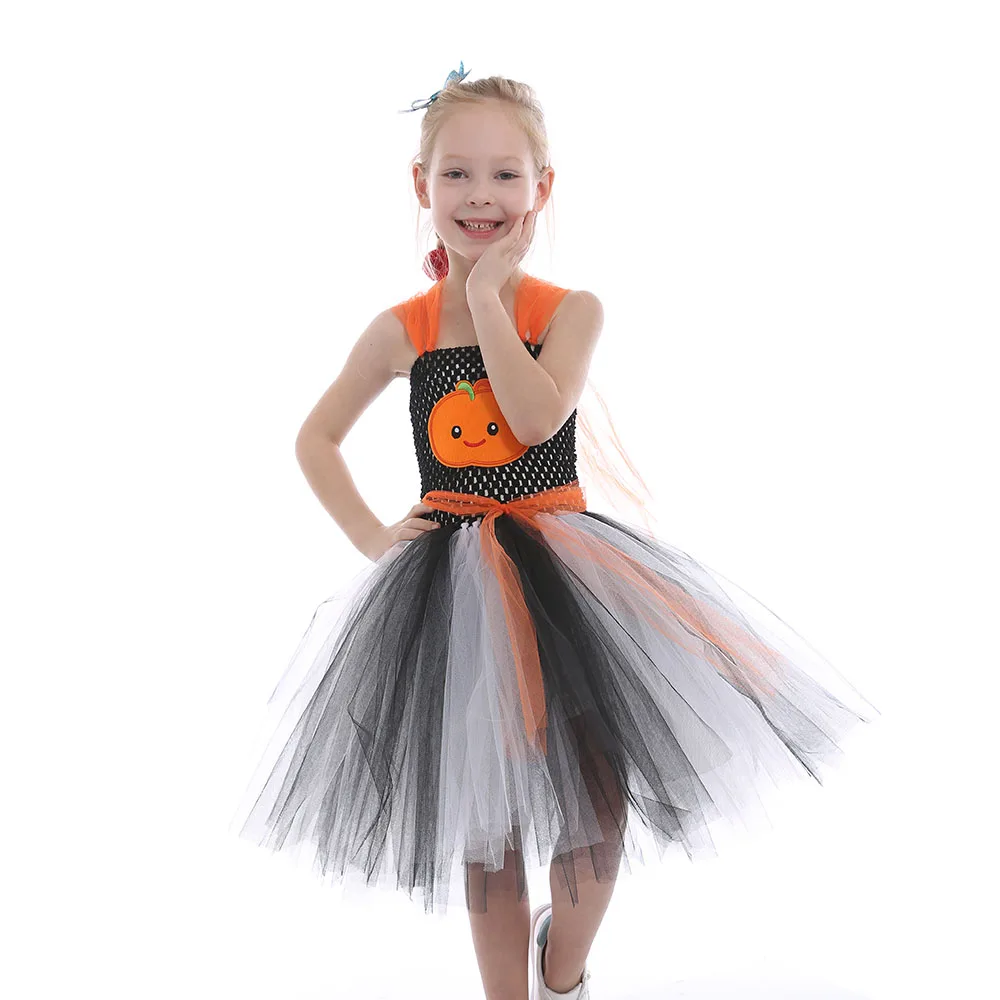 Black Orange Pumpkin Costume for Girls Halloween Costume Kids Cosplay Fancy Dress Up Party Dresses Baby Birthday Outfit