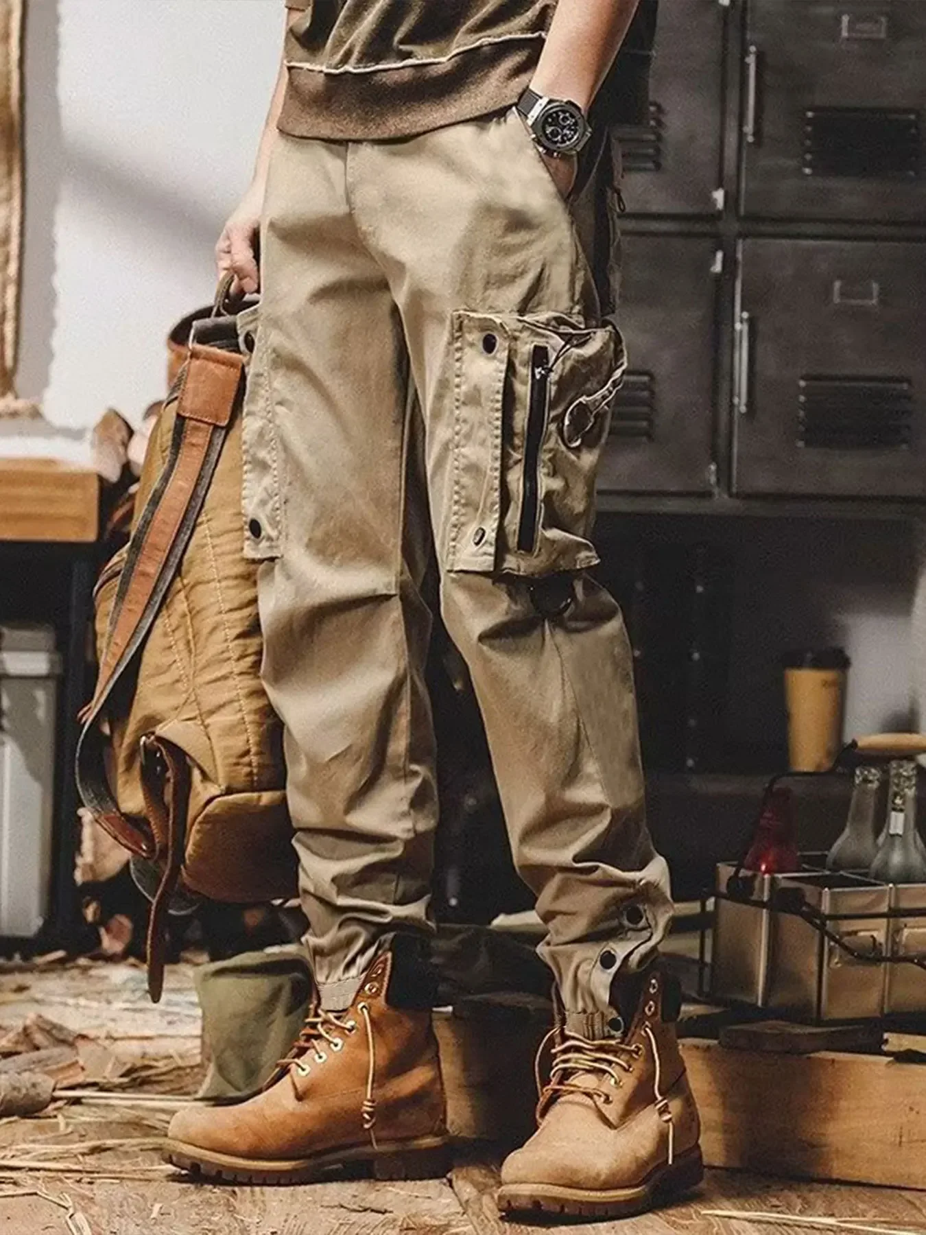 

LIBIELIY Work Pants Mens Casual Pants Elastic Waistband Oversized Pants With Multiple Pockets Loose Big Size Oversized Trousers