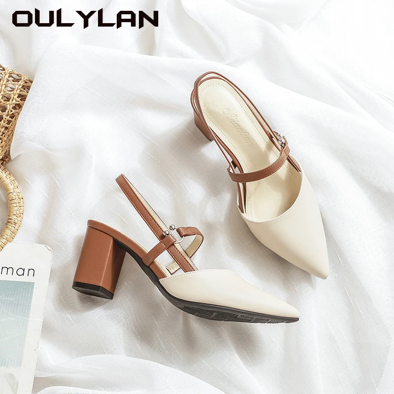 Oulylan New Pointed Thick Heel High Heels Party Shoes Luxury Baotou Summer Fashion High Setting Sandals Women Sandals