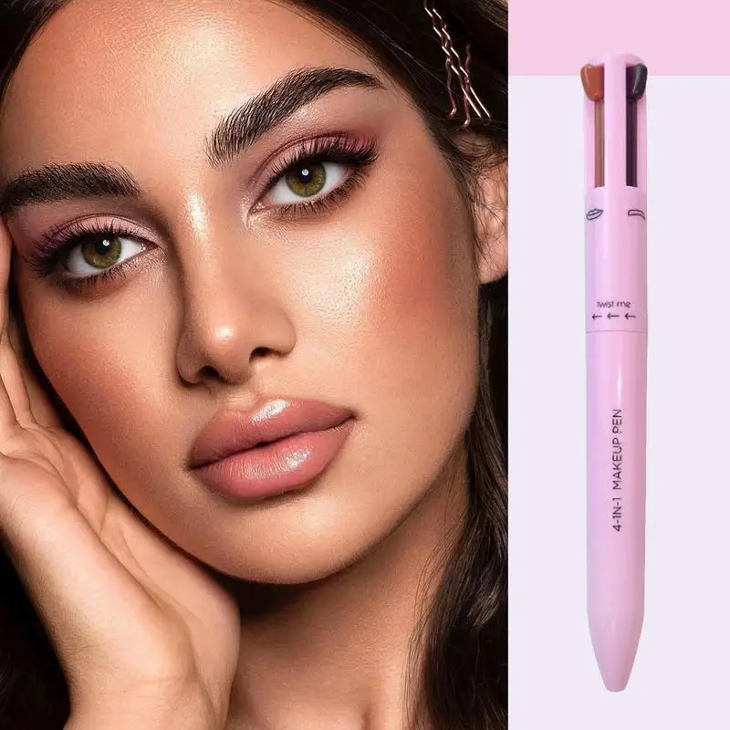 Stylo à bille cosmétique multifonctionnel 4 en 1, crayon pour les yeux, imperméable et durable, outil de maquillage à quatre cœurs