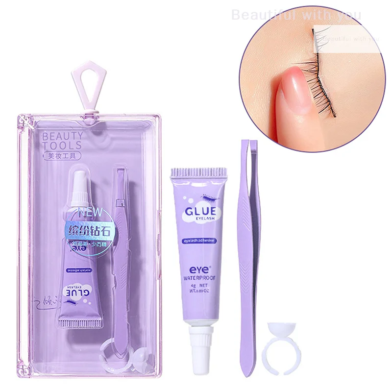 Cola para cílios com pinça conjunto, à prova d'água, secagem rápida, autoadesiva, não irritante, cola para extensão de cílios, maquiagem cosmética