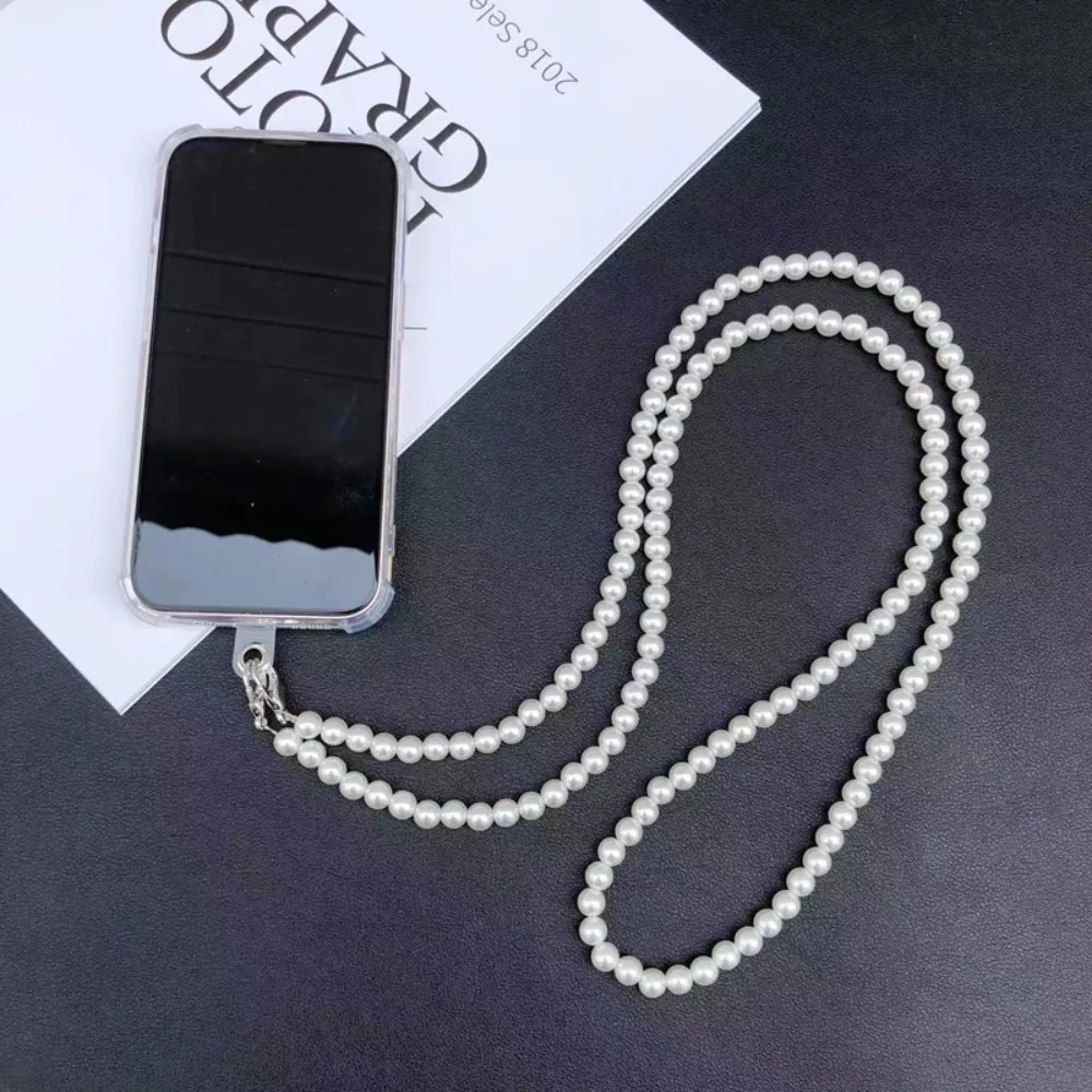 Anti Loss Pearl Crossbody Mobile Phone Chain Versatile 8MM Pearl Gold/silver Buckle Long-style Universal Mobile Phone Pendant