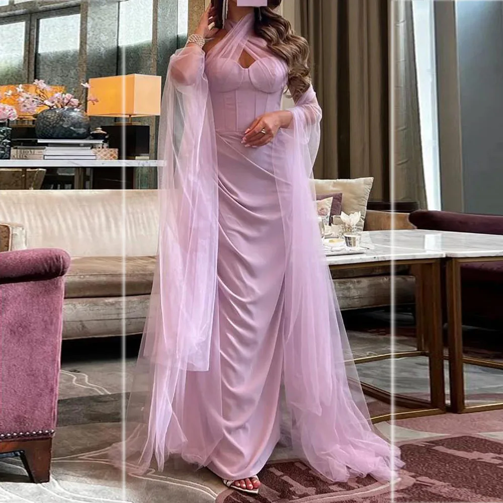 تخصيص الرسن Bodycon فساتين لحضور الحفلات الموسيقية الوردي طول الكاحل شيث فستان سهرة رسمي مع عمود الرأس العربية دبي فيستدوس