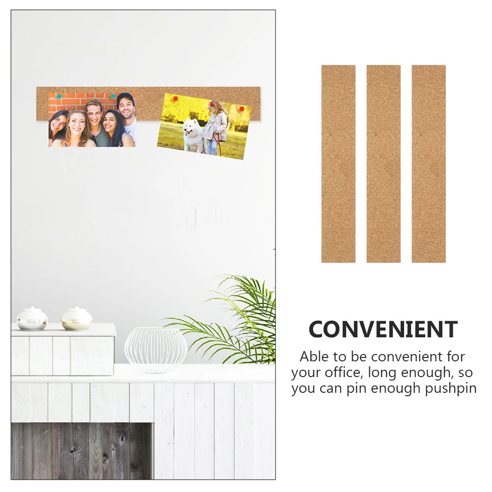 3 Pcs Cork Strips Batten for Office Photo Wall Accessory Bulletin Bar Memo Board