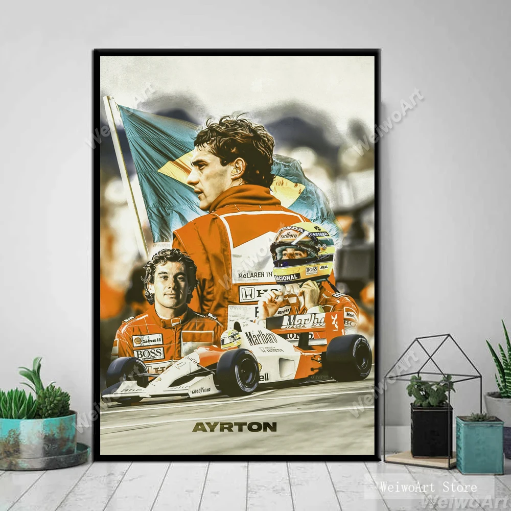 F1 Racer Ayrton Senna Poster Formula 1 Champion Canvas Painting Racing Car Wall Art Prints Picture for Fan Room Home Decor