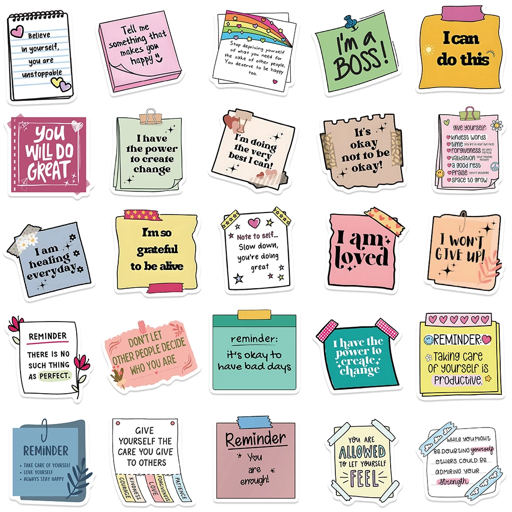50PCS Inspirational Text Positive Note Label Stickers DIY Diary Phone Laptop Luggage Skateboard Graffiti Decals Fun Kid Toy Gift