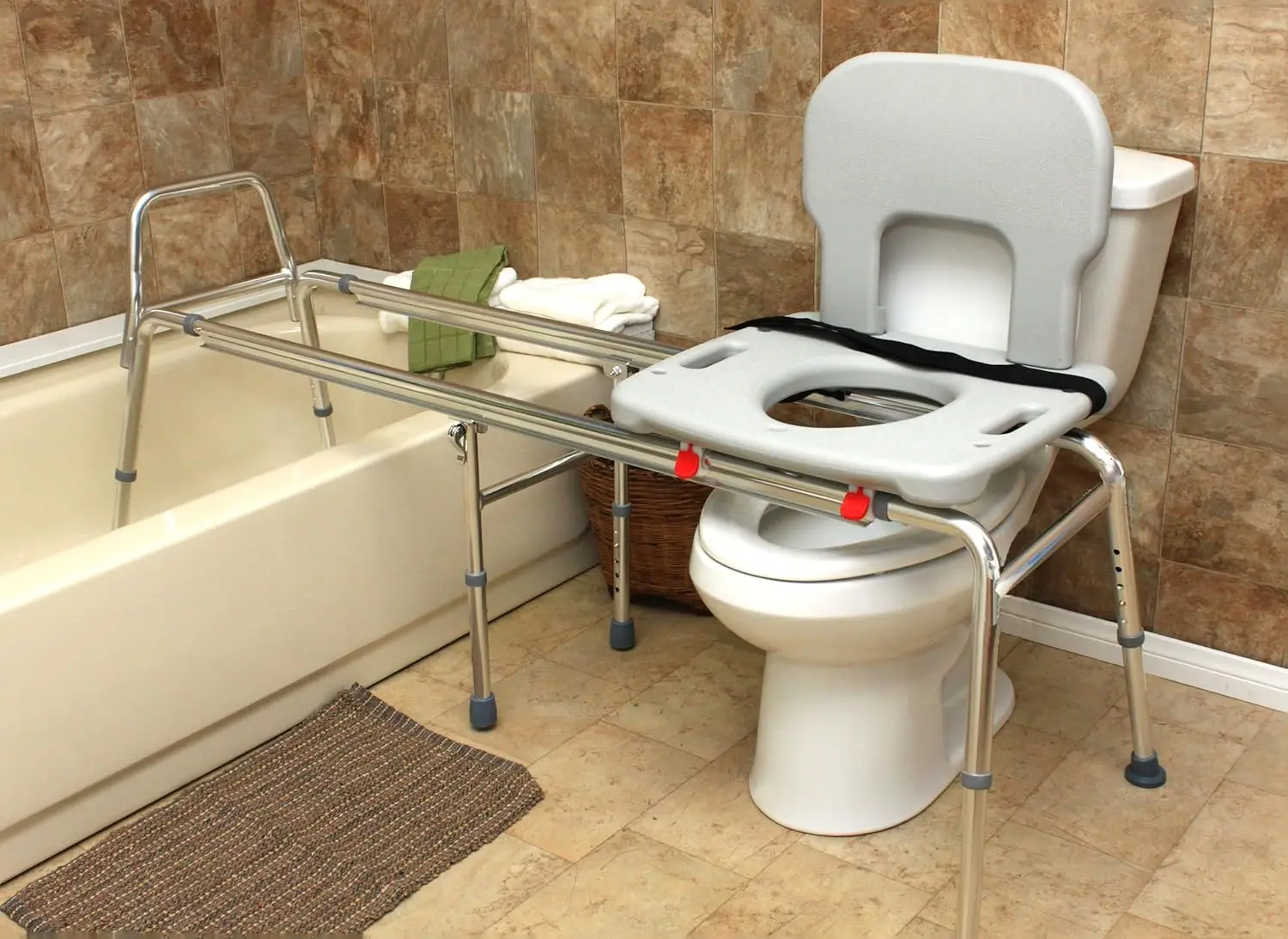 Banc de transfert coulissant des toilettes à la baignoire et chaise de douche (XX de long), système coulissant 77993, sécurité multiple Fe, fournitures de santé