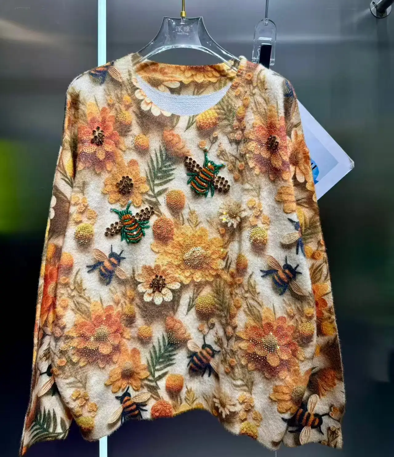 Suéter de punto con piedras de cristal brillantes para mujer, suéteres de otoño/invierno, Jersey de punto nuevo, prendas de vestir, suéter, ropa femenina