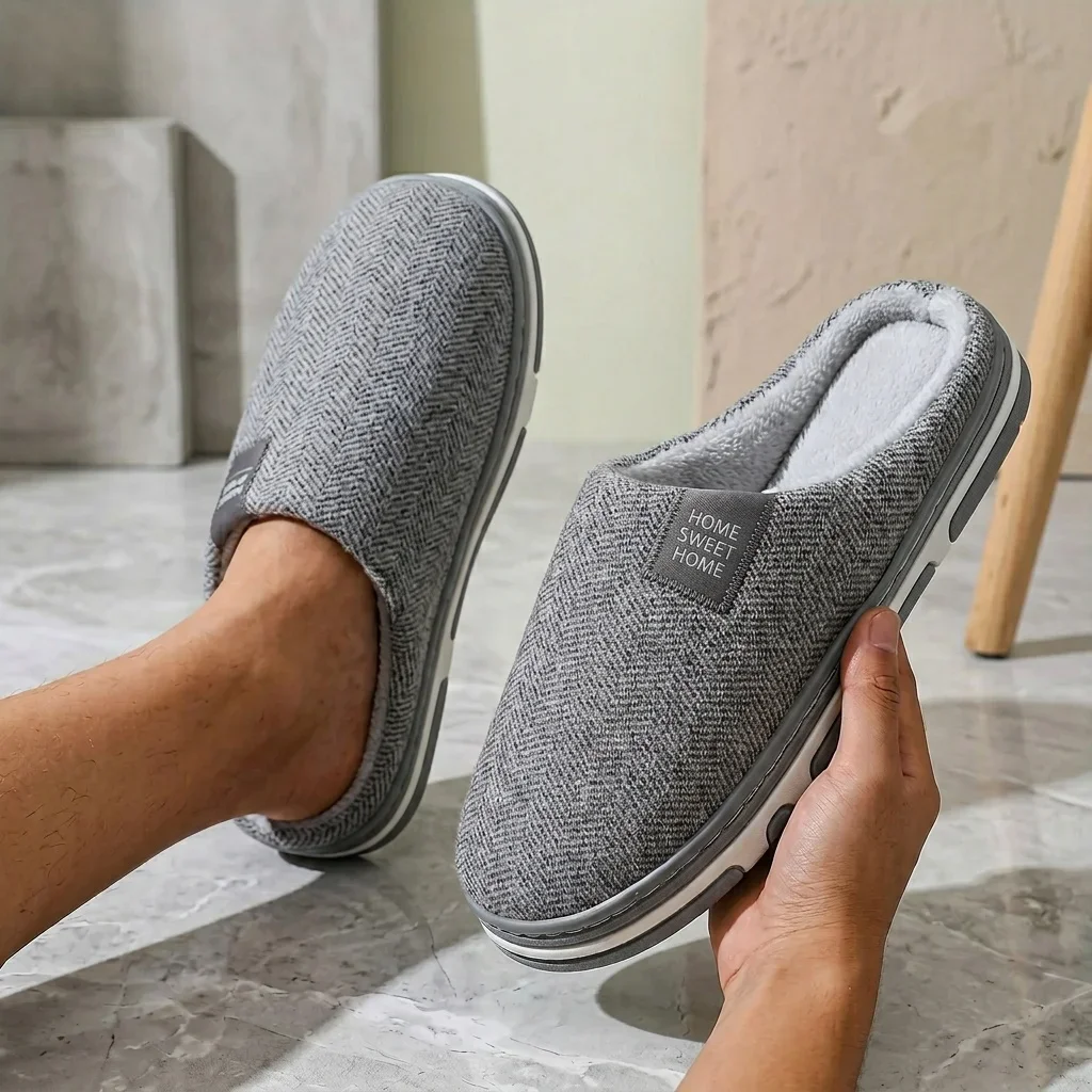 SHAJI Damen Herren Fischgrätmuster Retro Flache Hausschuhe Grau Große Größen TPR-Sohle Bequeme Lässige Indoor-Mode-Schuhe – Detail 5