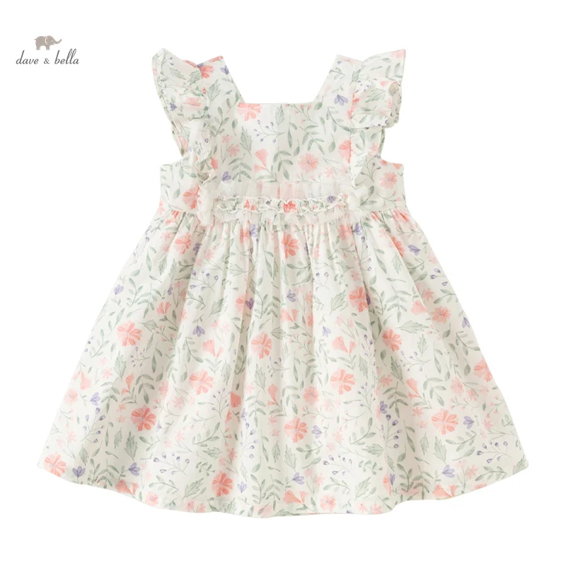 Dave Bella Girl's Princess Dress 2024 New Summer Children's Baby Sleeveless Floral Cute Sweet Party Outdoor DB2240583