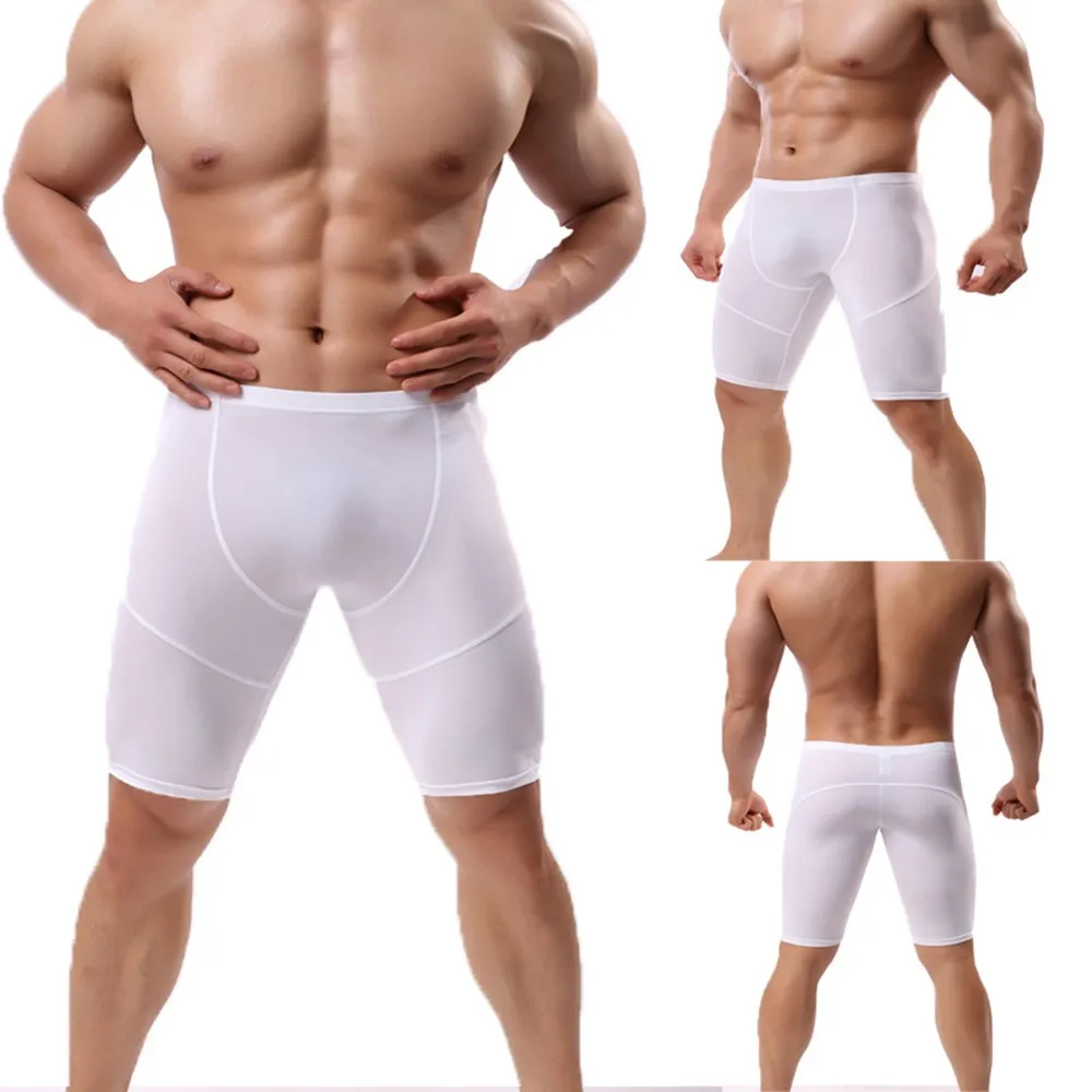 Mens Sheer Solid Color Tight Briefs Gym Sports Tight-fitting Shorts Breathable Fast Drying Training Pants Running Bottoms