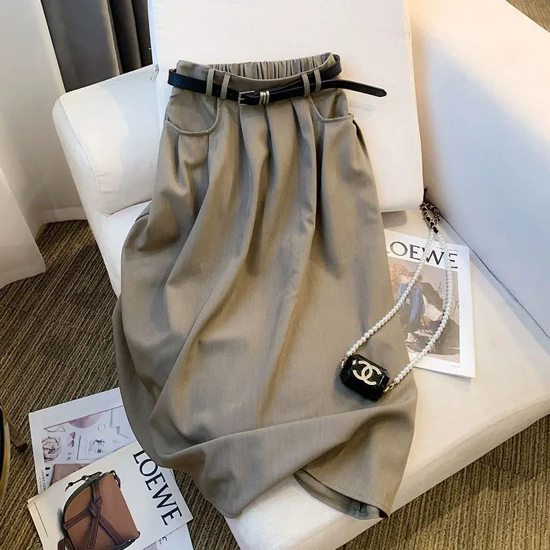 

2026 New Drape Leisure Suit Skirts Women Summer Loose Long Solid Color Skirt Female Fashion High Waist A-line Skirts U83