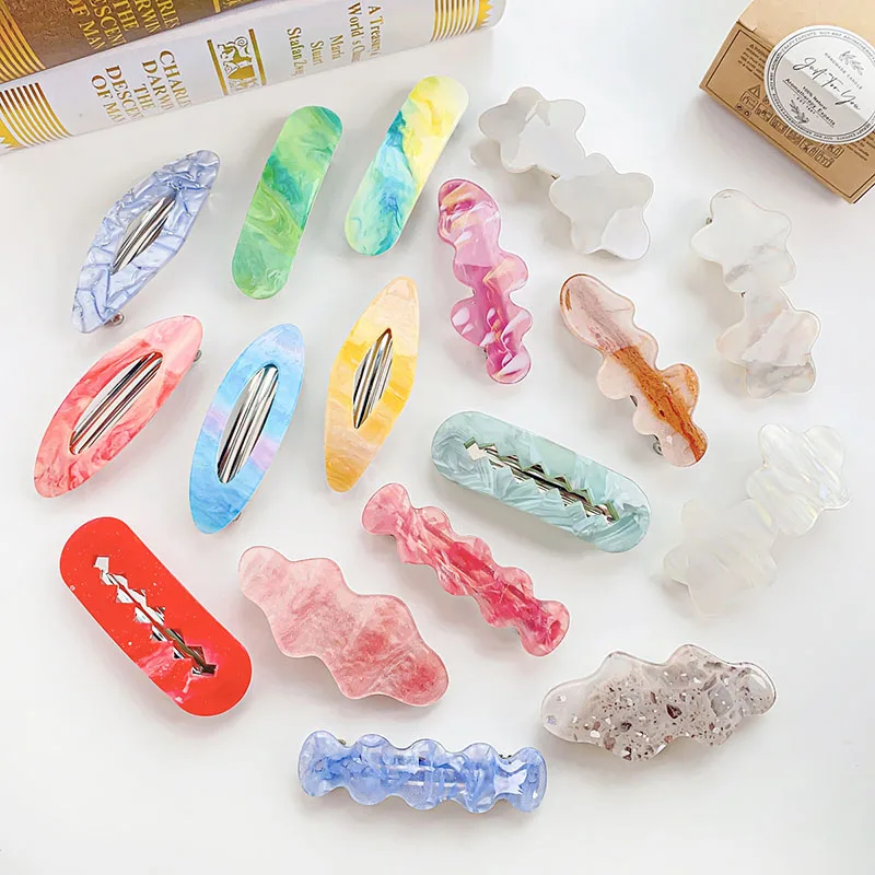 Korean New Fashion 8.5cm Geometry Colorful Wavy Hairpins Retro Acrylic Marbling Spring Clip Top Clip Hair Accessories