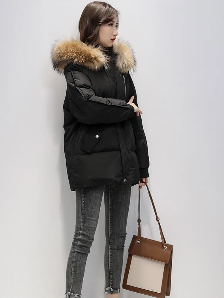 Imagem -03 - Parkas de Grandes Dimensões com Capuz Feminino com Bolsos Jaqueta de Algodão Casual Cabolsas Grossos Estilo Coreano Roupas de Escritório Outono e Inverno