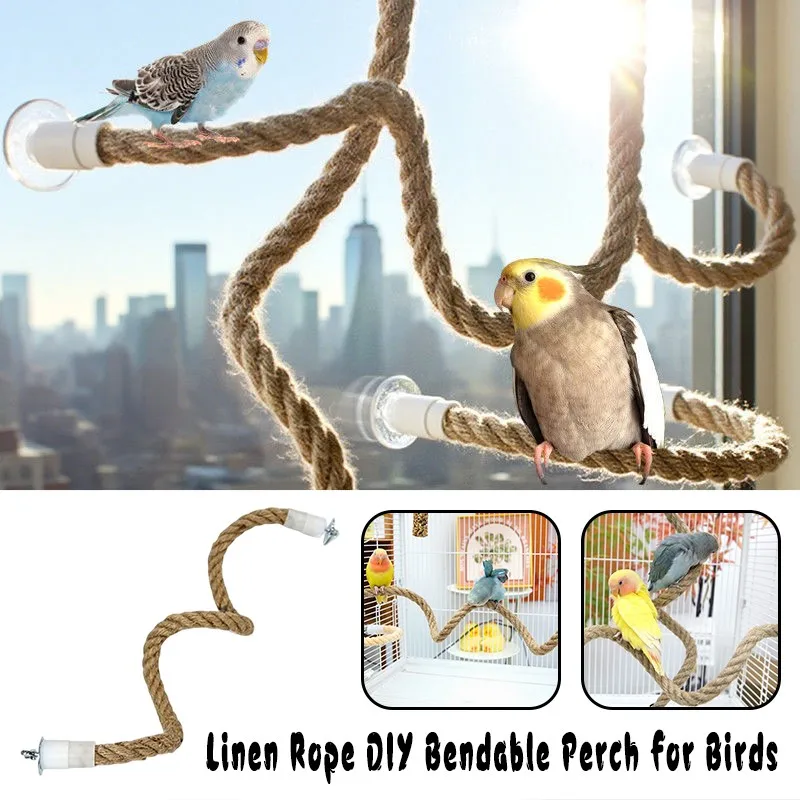

40/60/80/100cm Linen Rope Bendable Perch for Birds Non-slip Grip Suction Cup Bird Climbing Rope DIY Climbing Toy Pet Supplies
