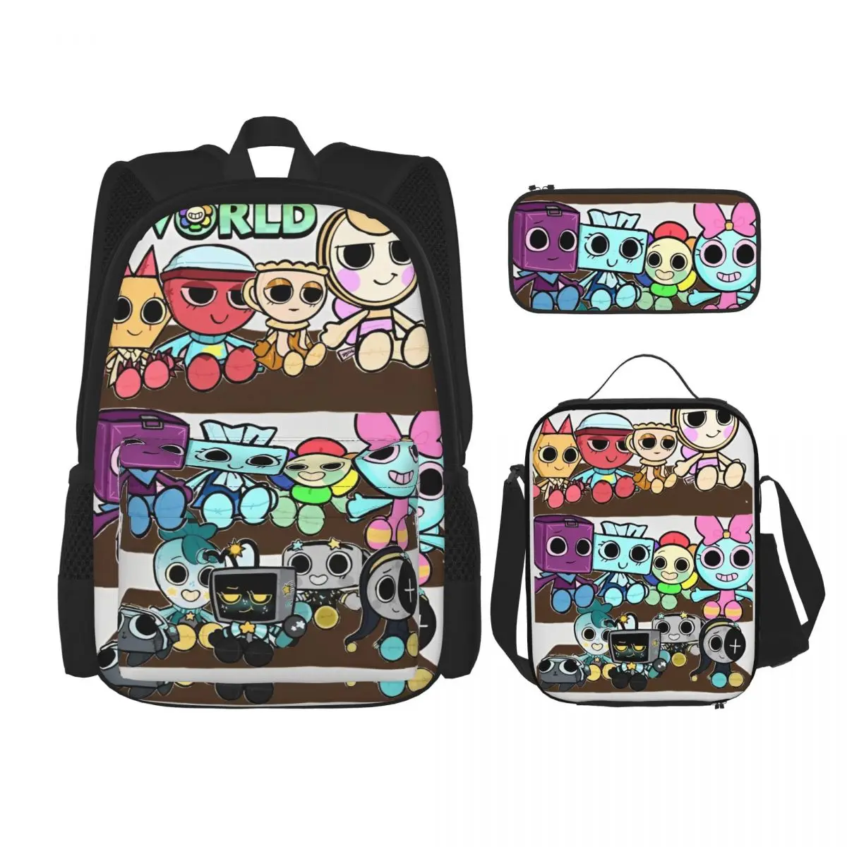 D-Dandys W-World 3pecs/set Backpack for Student Video Game Daypack Lunch bag Pencil Case