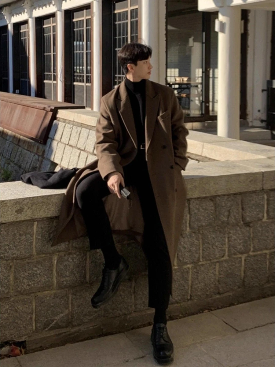 

Мужское шерстяное пальто Briti Sle, длинное, ниже колена, свободного кроя, осенне-зимнее, новая модная модель, на одной пуговице, верхняя одежда, элегантное.