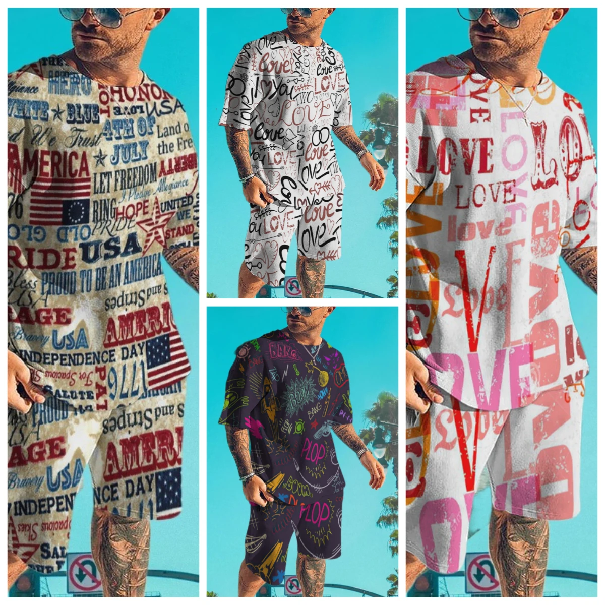 

2025 Latest Hot T-shirt Set 3D Vacation Style Trendy Various Elements Fashionable Street Men's Set Summer Top Shorts Breathable