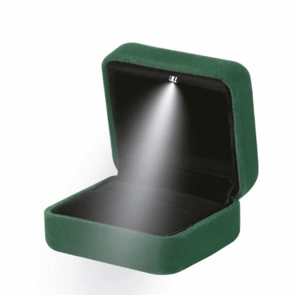 

Luxury Velvet LED Ring Jewelry Box Square Shape Solid Color Ring Holder Case Portable Durable Jewelry Organizer Box Anniversary