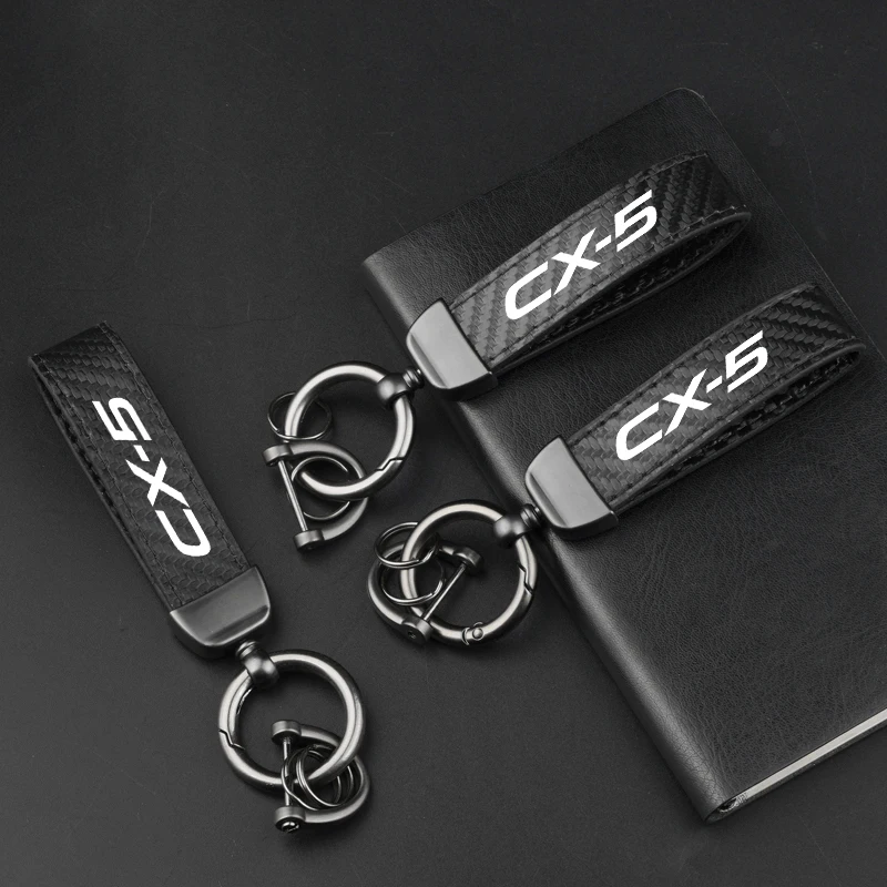 Leather Carbon Fiber Car Ring Keychain Trinket Zinc Alloy Keyrings Rotate 360 Degrees For Mazda CX5 CX-5 Auto Accessories