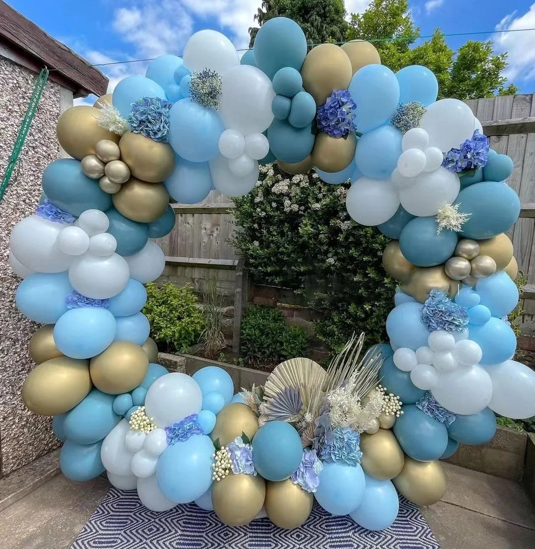 162Pcs Blue Gold Balloon Garland Arch Kit Baby Shower Valentines Day Wedding Party 1st One Year Boy Birthday Decoration Balloons