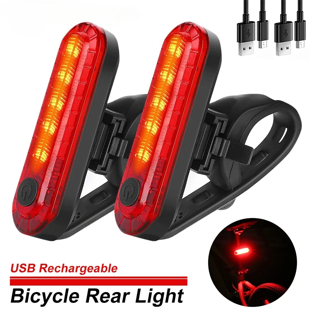 2PCS Bike Tail Lights USB Rechargeable Cycling Rear Light Waterproof Night Riding Safety Warning Taillight Bicycle Accessories