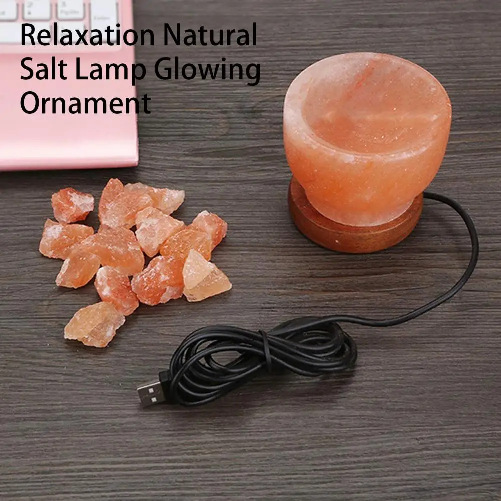 Great Bedside Lamp Eye-catching Illumination Compact Color Changing Natural Salt Lamp with Wooden Base