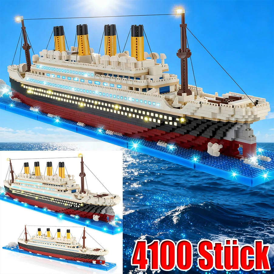 4100 piezas de bloques de construcción del crucero RMS Titanic con luces LED integradas, modelo de barco de vapor clásico altamente detallado, ladrillos de montaje DIY MOC, adorno coleccionable de
