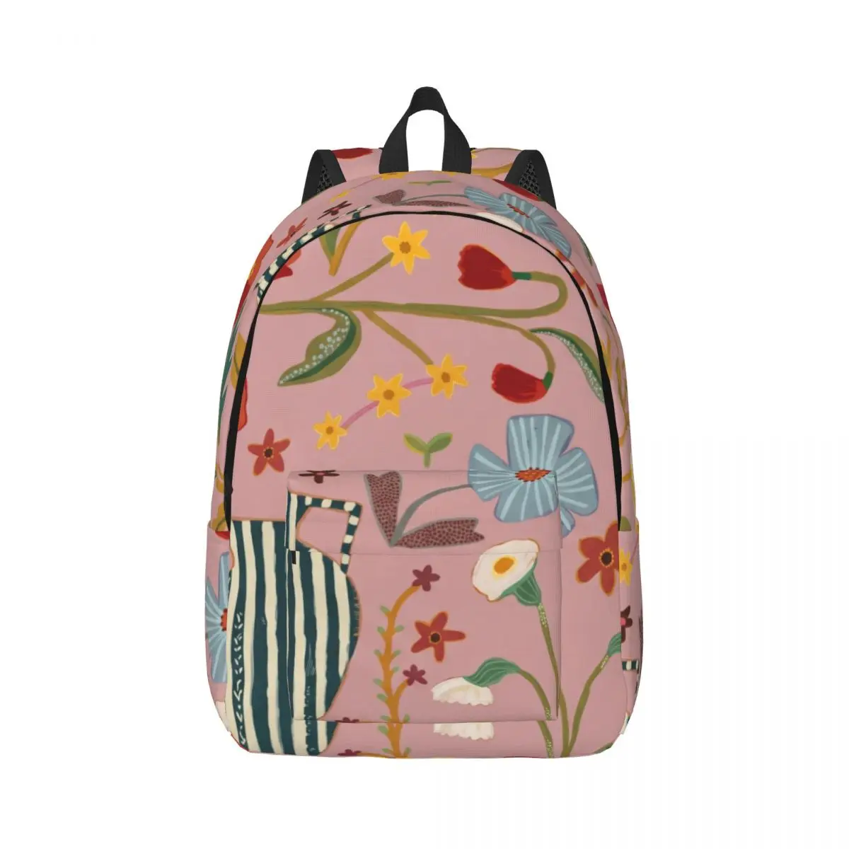 Romantic Cute Backpack Center Botanical Vase Modern Artistic Solid Pink Multi Women Girls Daypack for College Travel Daily Work