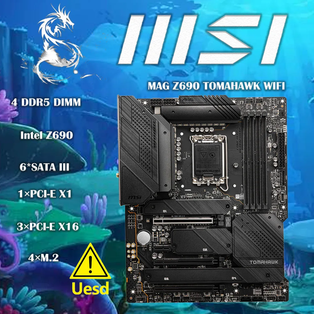 Used  MSI LGA 1700 Motherboard MAG Z690 TOMAHAWK WIFI Z690 Chipset for 12th Gen CPU 4xDDR5 128GB PCIe 5.0 4x M.2 6x SATA ATX