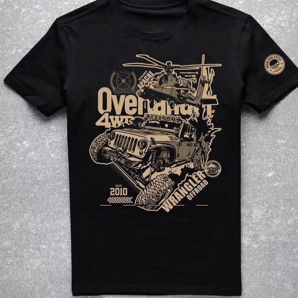 

100% Cotton Retro American Short-sleeved Crew Neck Printed Men's and Women's Off-road Locomotive Summer New T-shirt