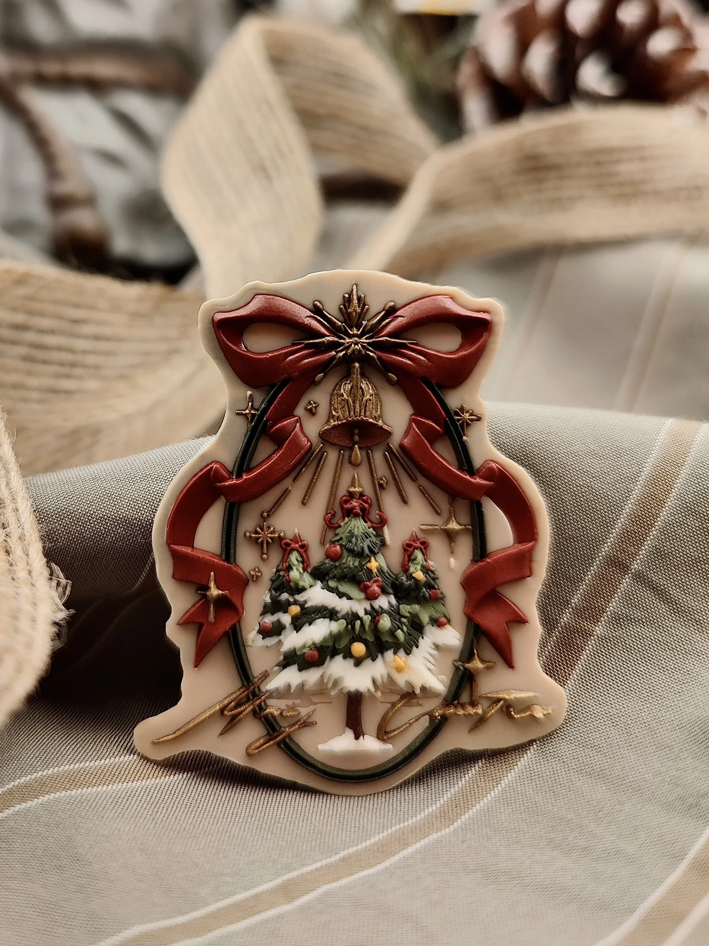 Diy Fire Seal Head Christmas High Quality Boutique Multi-layer Embossed Christmas Ribbon Bells Wreath Wish Tree Envelope Gifts