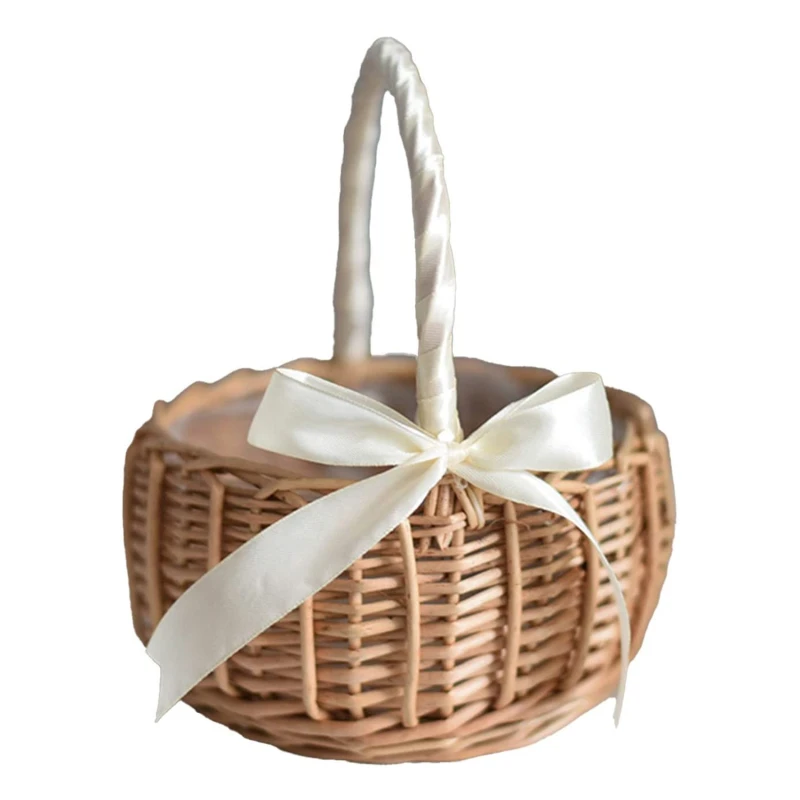 Woven Flower Basket Rattan Storage Basket Flower Girl Hand Basket Handmade Flower Basket For Home Wedding Decor