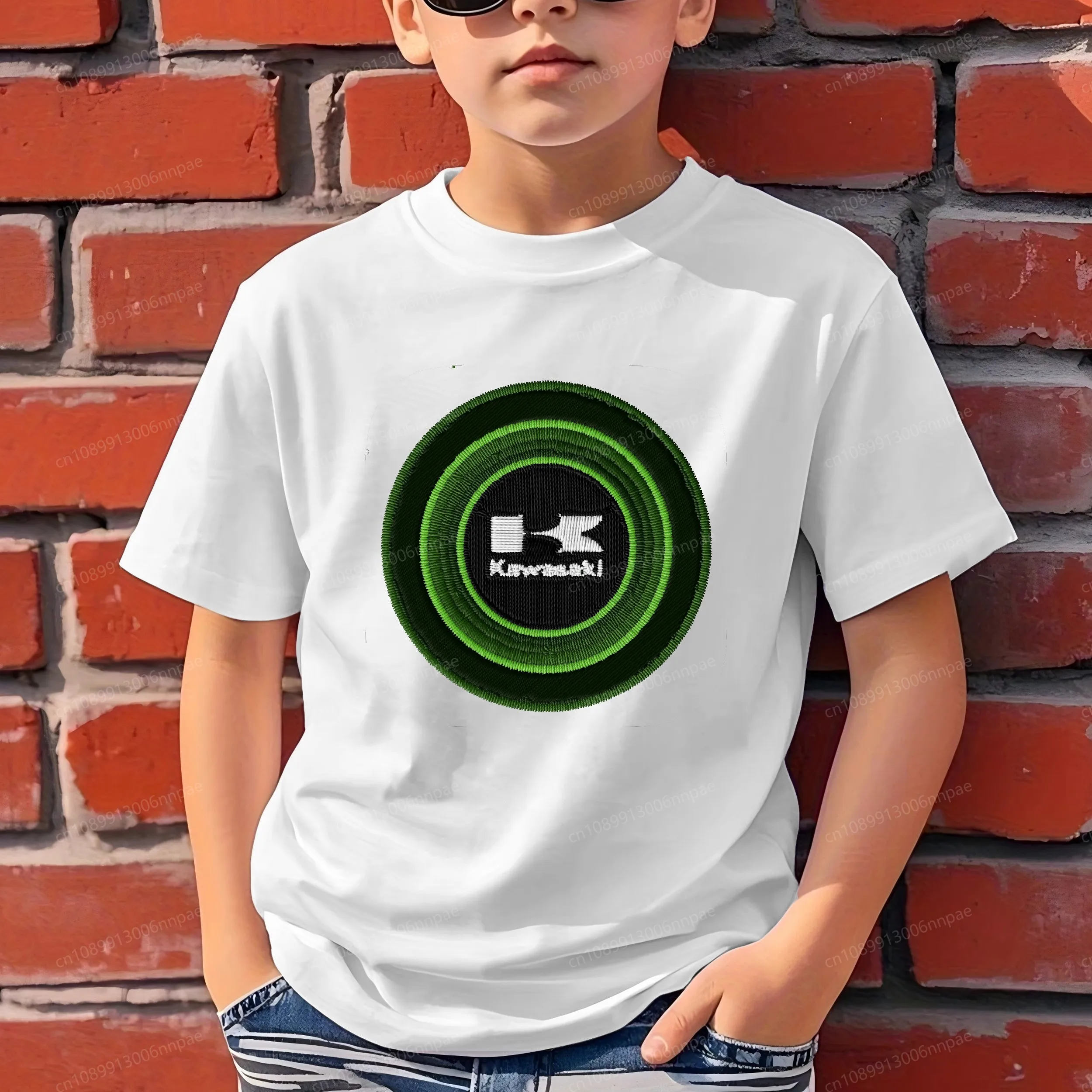 

T-shirt for a Boy Embroidery Kawasaki 3D Printing Pure Cotton Clothes Children Summer Child T-shirts Boys O-neck Top Top Texture