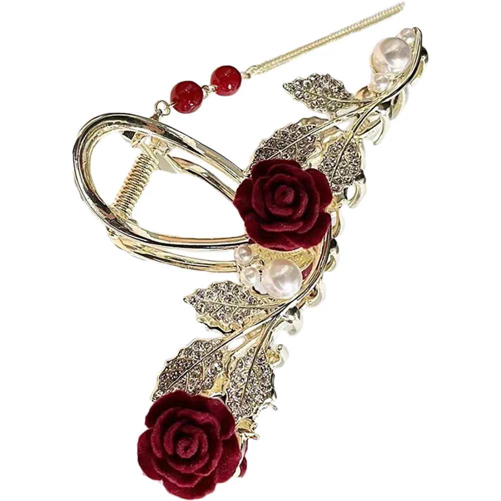 

Rose Flower Claw Clip Tassel Pearl Sparkly Large Clasp For Thick Long Hair Party Banquet Birthday Women Hair Styling Accessory