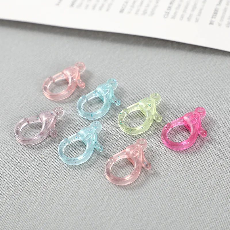 50pcs Colorful Small Accessories Plastic Transparent [Gold Powder] Jelly Lobster Clasp DIY Jewelry Accessories Keychain Chain Cl