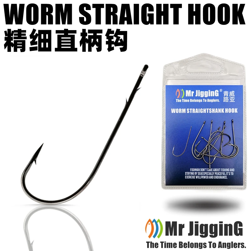 

Mr JigginG 10pcs Straight Shank Worm Hooks Round Bend High Carbon Steel In-line Bass Hook With Soft Baits Texas Rig Fish Tackle