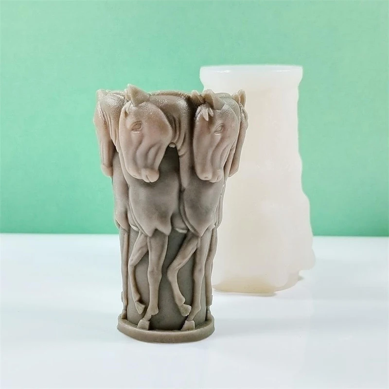DIY Horse Relief Silicone Candle Mould 3D Animal Statue Soap Resin Plaster Making Set Ice Chocolate Cake Baking Mold Decor Gifts