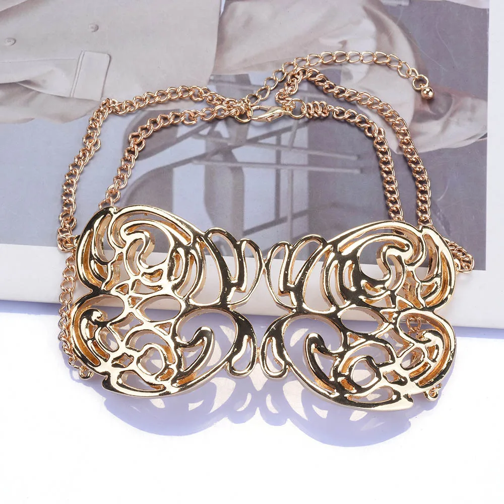 2024 New ZA Fashion Golden Letter Butterfly Metal Choker Necklace Earrings Women Jewelry Sets Indian Statement Punk Necklace